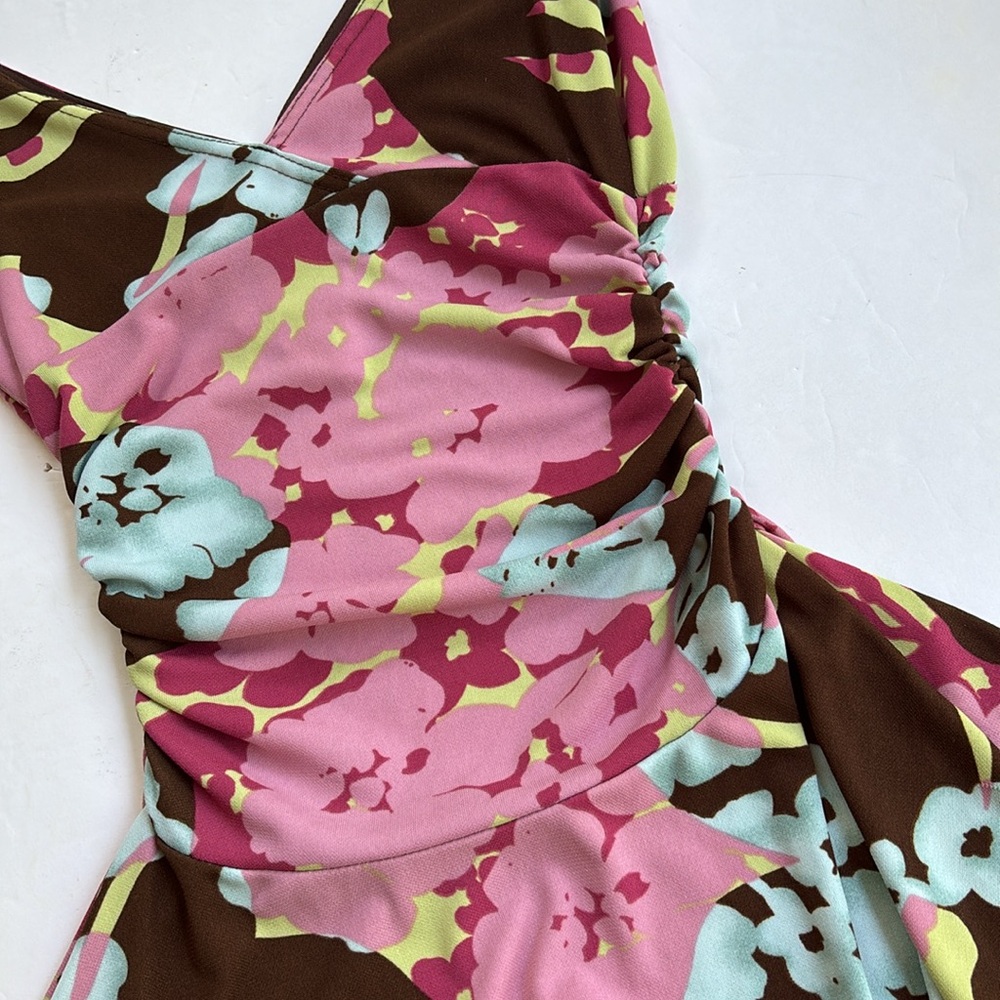 Vintage Y2K Pink Floral Colorful Asymmetrical Dress Bias Fairy Betsey Johnson S - Picture 12 of 17